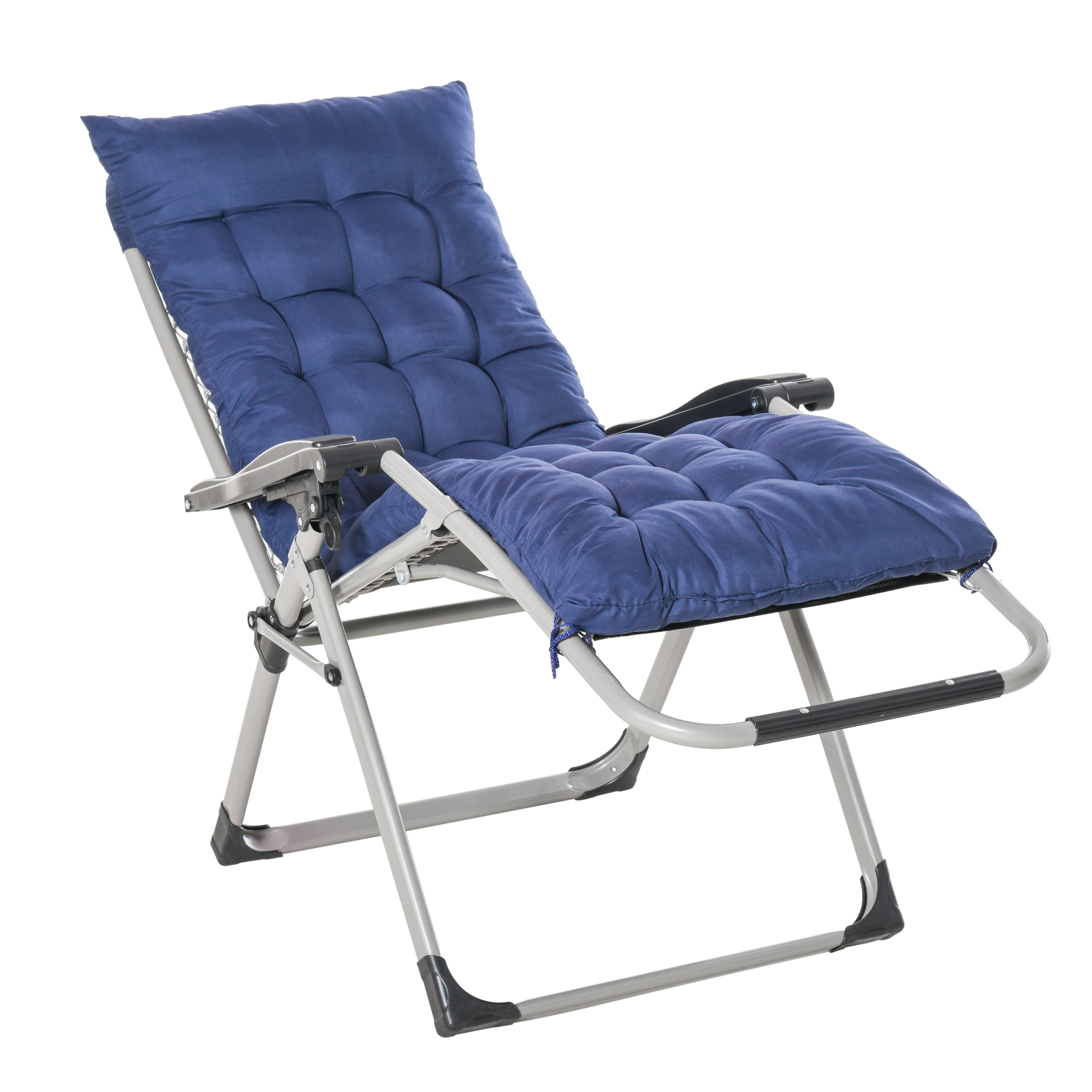 Reclining Zero Gravity Chair with Adjustable Backrest, Folding Garden Sun Lounger with Removable Cushion and Headrest, Dark Blue