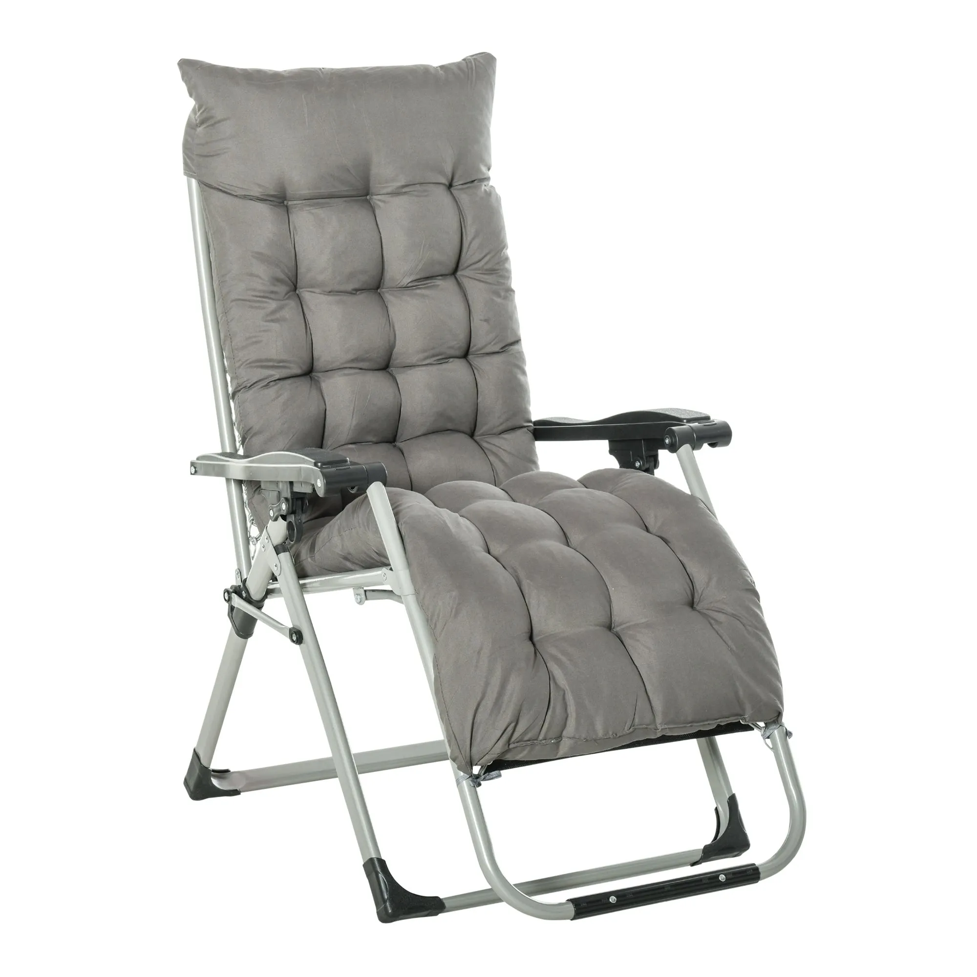Reclining Zero Gravity Chair with Adjustable Backrest, Folding Garden Sun Lounger with Removable Cushion and Headrest, Dark Grey