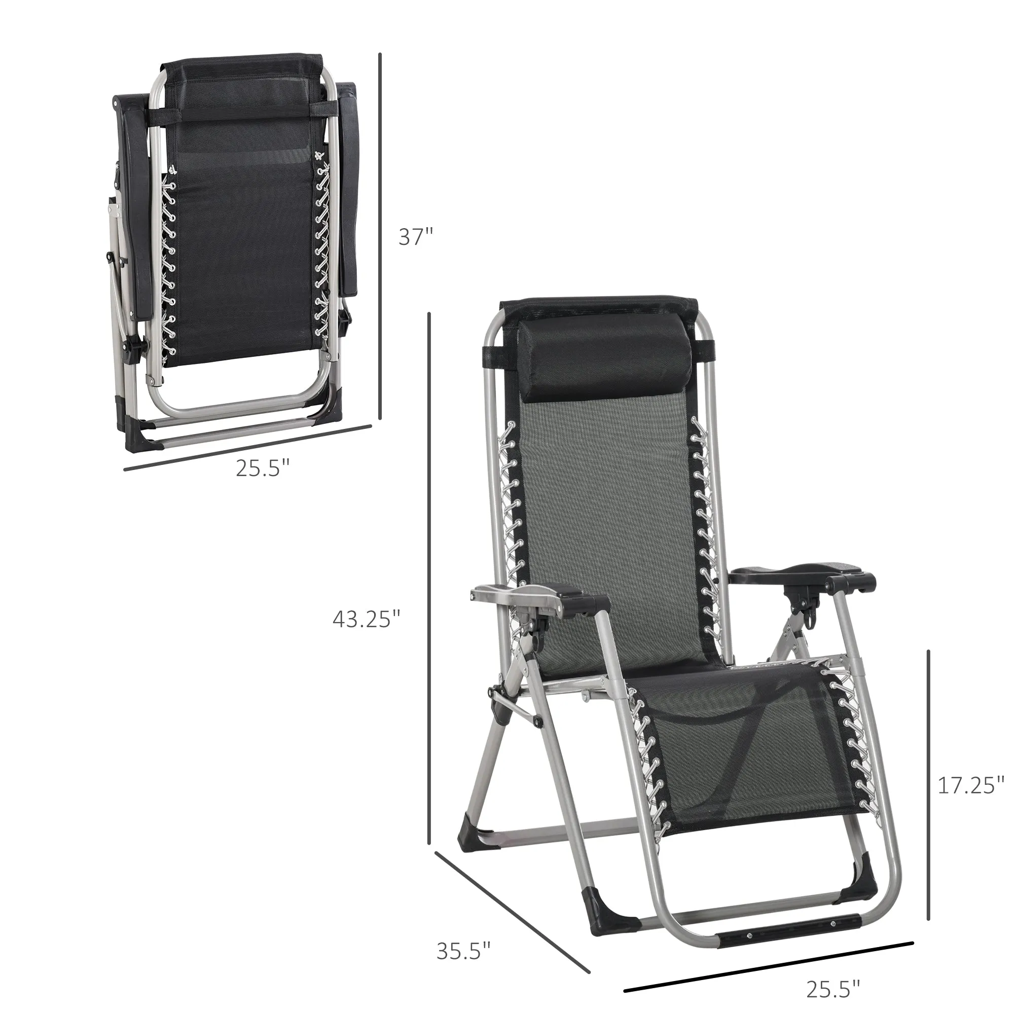 Reclining Zero Gravity Chair with Adjustable Backrest, Folding Garden Sun Lounger with Removable Cushion and Headrest, Dark Grey