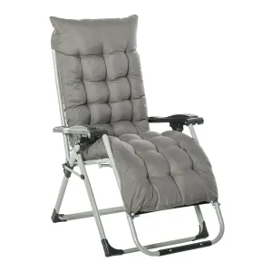 Reclining Zero Gravity Chair with Adjustable Backrest, Folding Garden Sun Lounger with Removable Cushion and Headrest, Dark Grey