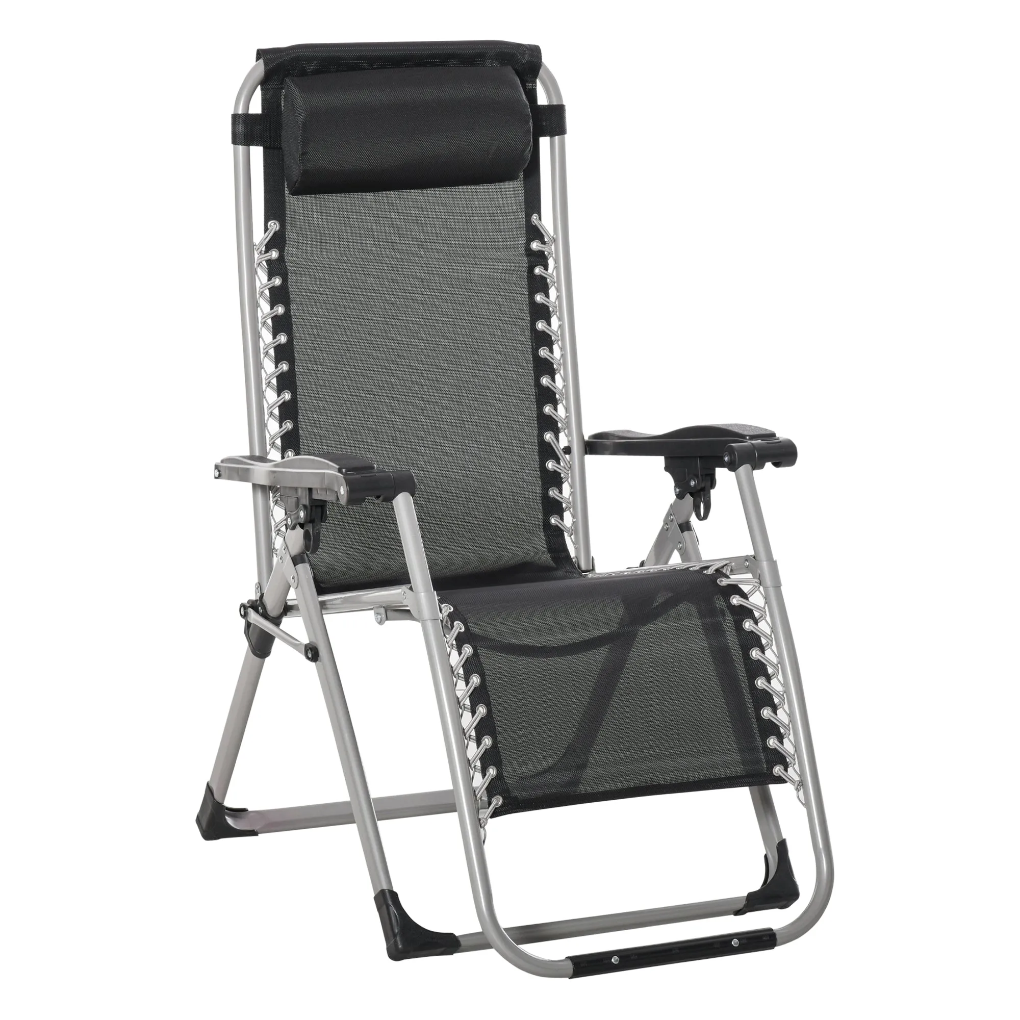 Reclining Zero Gravity Chair with Adjustable Backrest, Folding Garden Sun Lounger with Removable Cushion and Headrest, Dark Grey