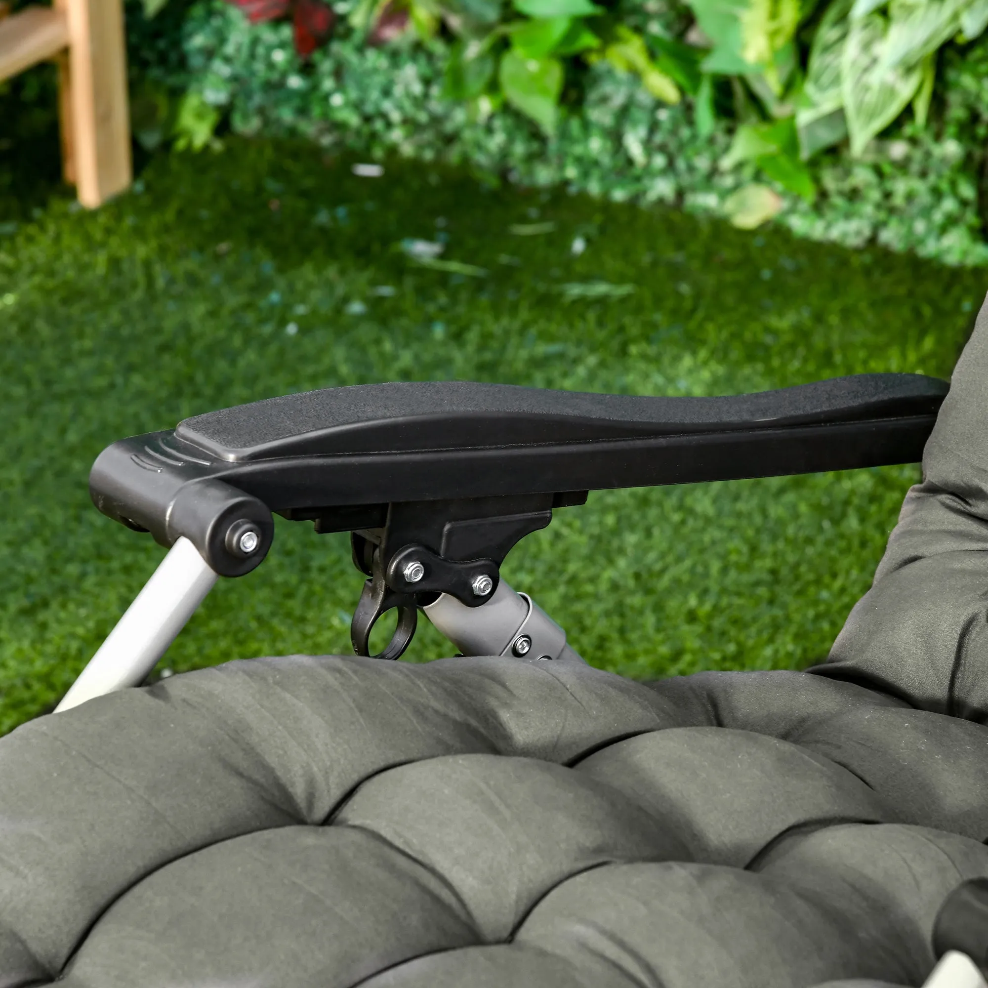 Reclining Zero Gravity Chair with Adjustable Backrest, Folding Garden Sun Lounger with Removable Cushion and Headrest, Dark Grey