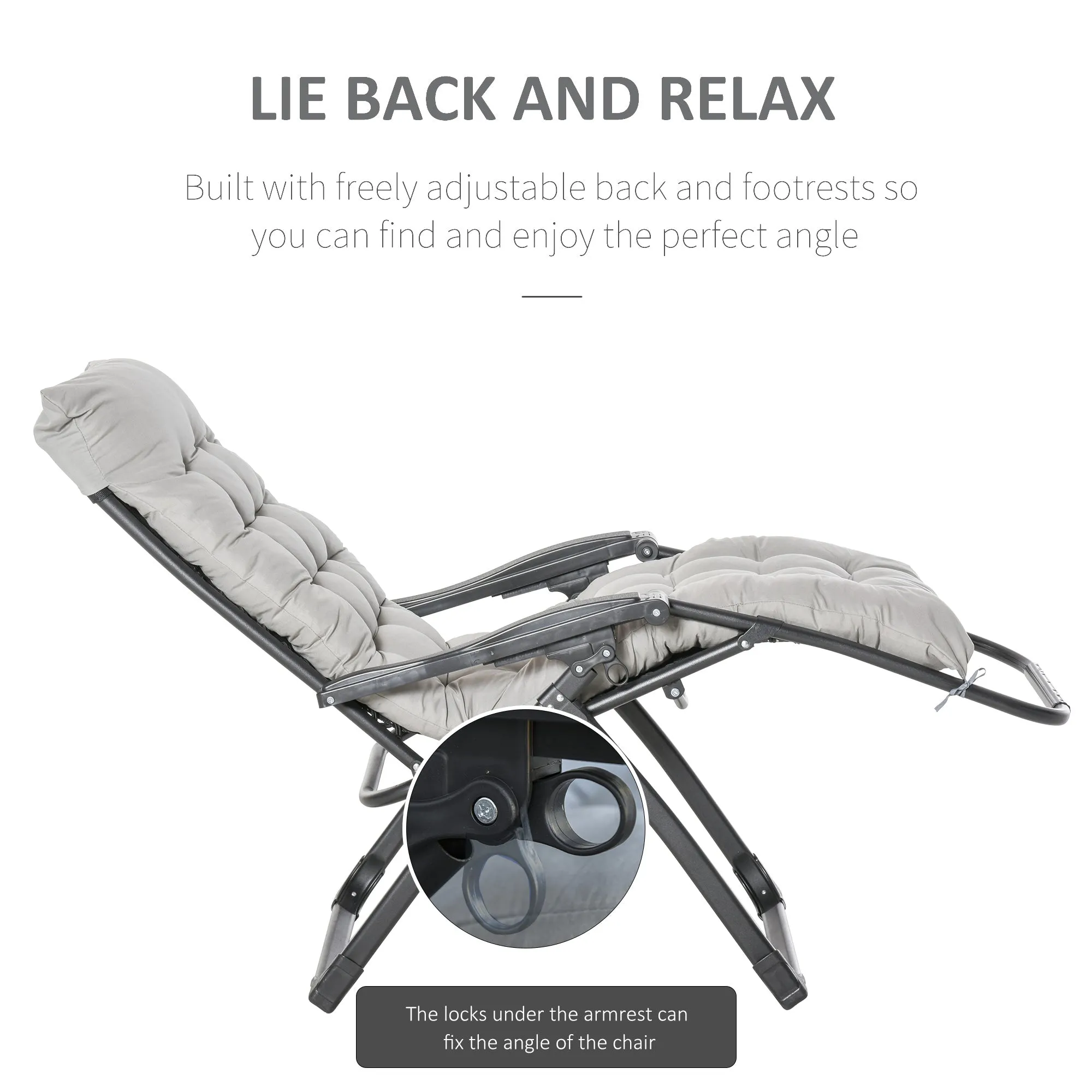 Reclining Zero Gravity Chair with Adjustable Backrest, Folding Garden Sun Lounger with Removable Cushion and Headrest, Light Grey