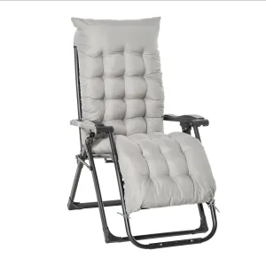 Reclining Zero Gravity Chair with Adjustable Backrest, Folding Garden Sun Lounger with Removable Cushion and Headrest, Light Grey