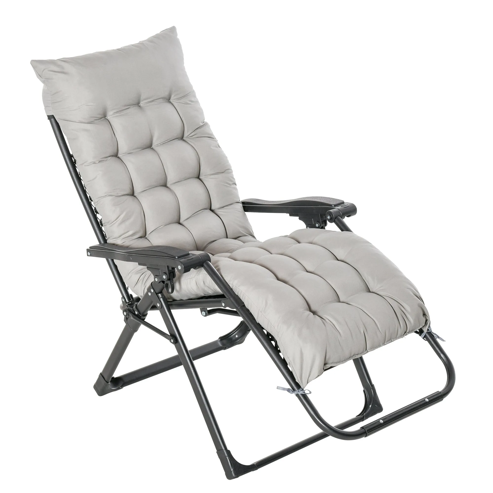 Reclining Zero Gravity Chair with Adjustable Backrest, Folding Garden Sun Lounger with Removable Cushion and Headrest, Light Grey