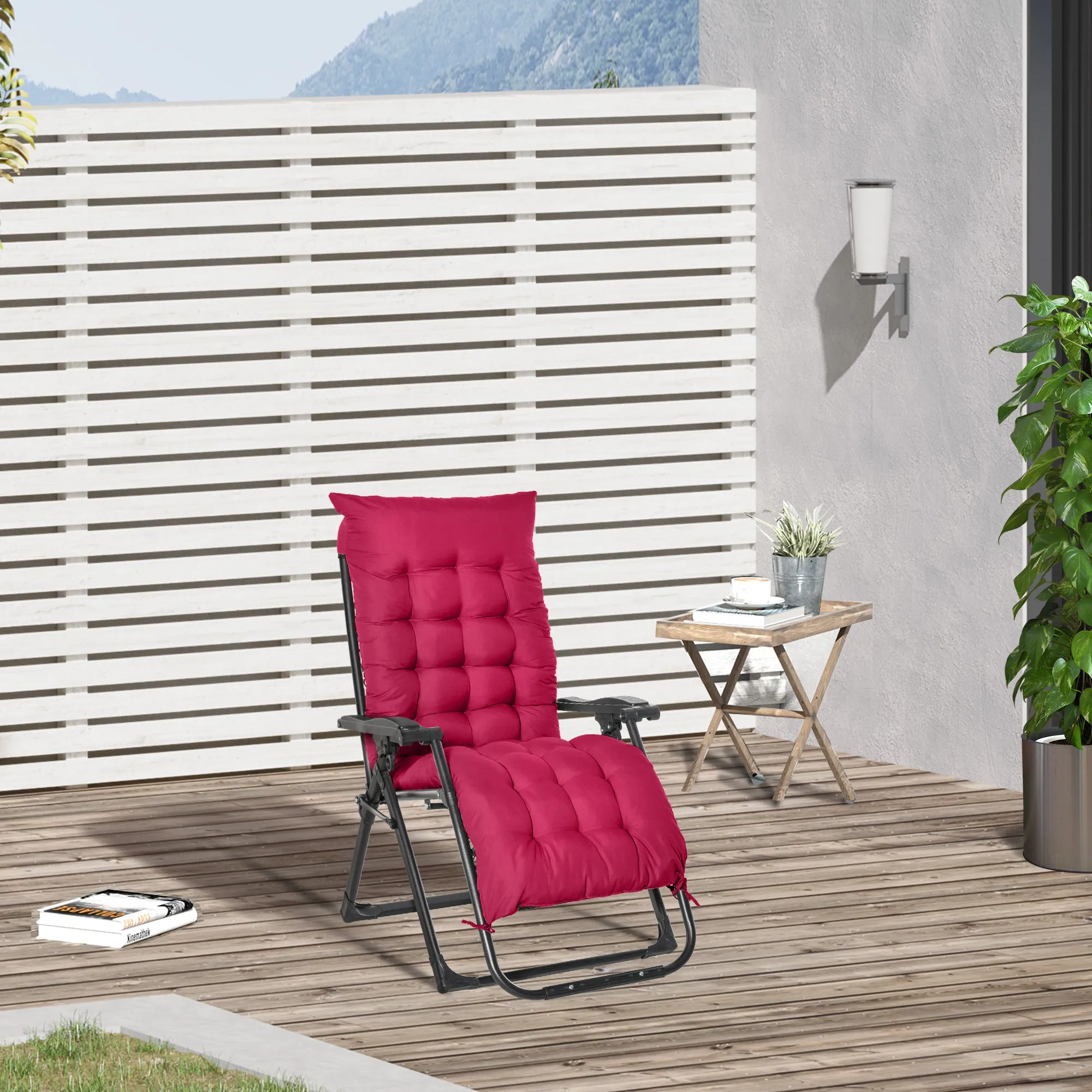 Reclining Zero Gravity Chair with Adjustable Backrest, Folding Garden Sun Lounger with Removable Cushion and Headrest, Wine Red