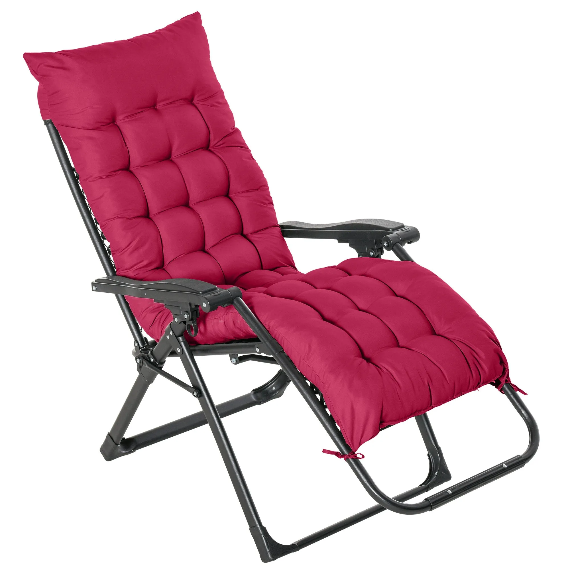 Reclining Zero Gravity Chair with Adjustable Backrest, Folding Garden Sun Lounger with Removable Cushion and Headrest, Wine Red