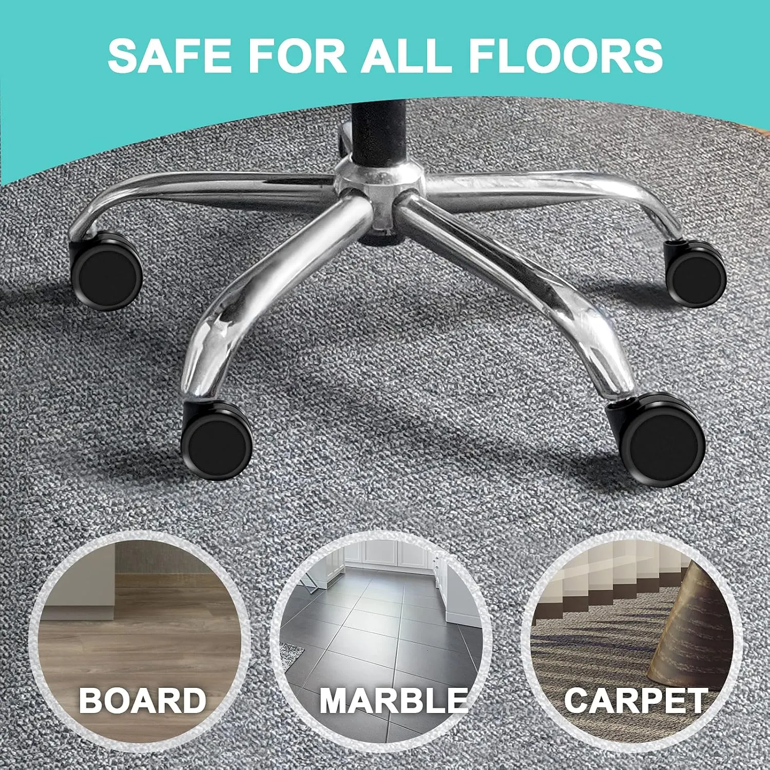 Replacement Office Chair Wheels, Caster Desk Chair Wheels, Rolling Wheels for Office Chair, Chair Rollers Casters, Chair Casters for Hardwood Floors, 5 Set Chair Casters Safe for All Floors.