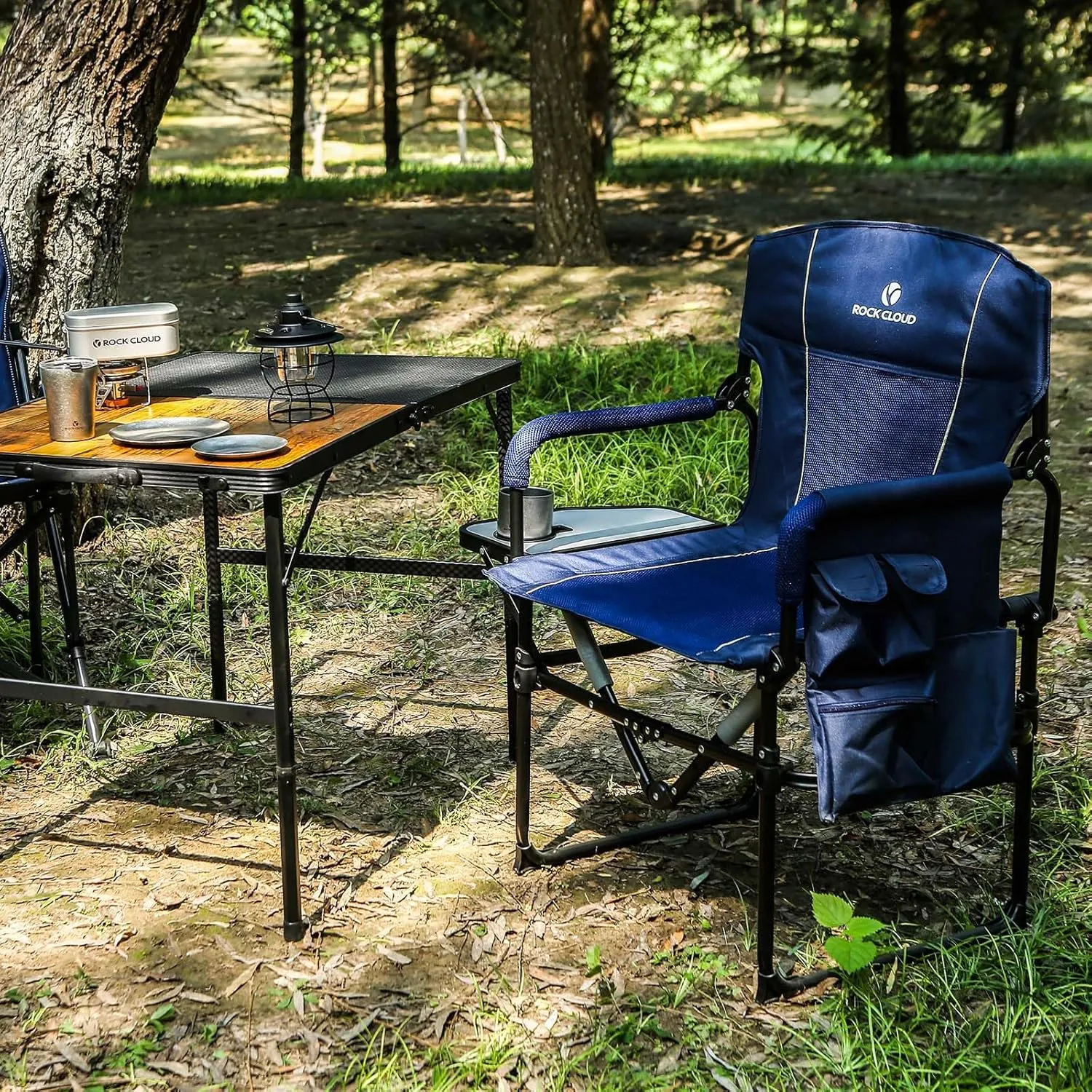 ROCK CLOUD Folding Camping Chair with Storage Pocket and Side Table Compact Portable Camp Chairs Outdoor for Camp Lawn Hiking Fishing Sports