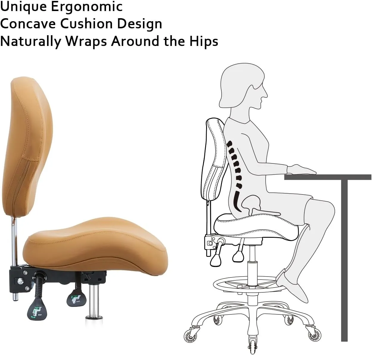 Rolling Swivel Drafting Chair Adjustable Heavy Duty (400lbs) Lumbar Support Task Chair for Home Desk Studio Design Lab(Camel)