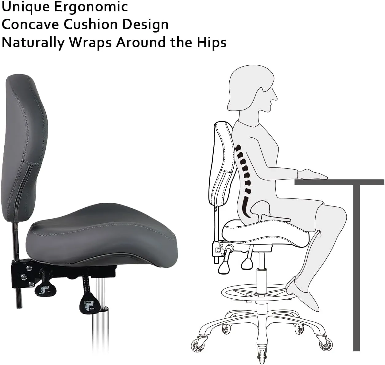 Rolling Swivel Drafting Chair Adjustable Heavy Duty (400lbs) Lumbar Support Task Chair for Home Desk Studio Design Lab(Grey)
