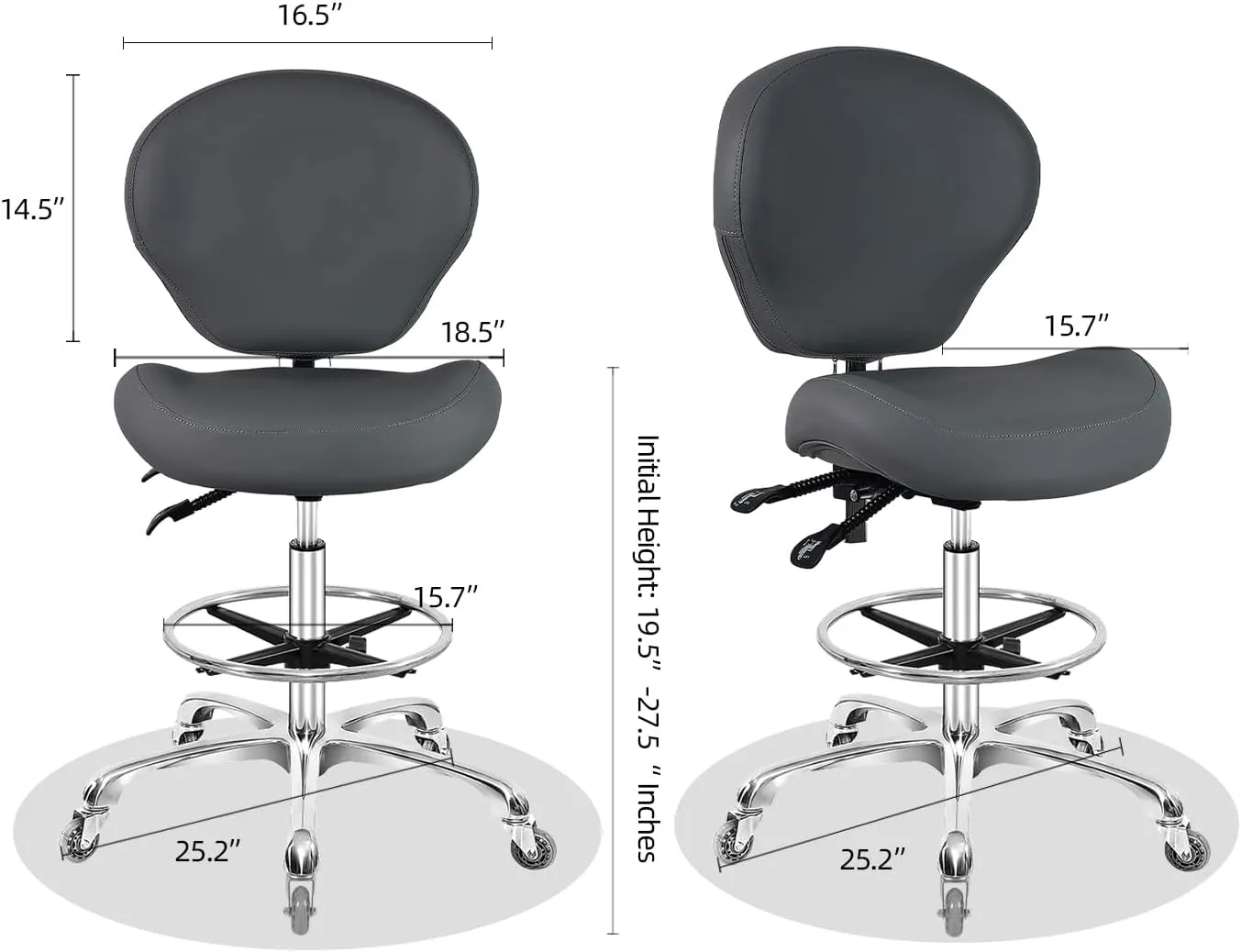 Rolling Swivel Drafting Chair Adjustable Heavy Duty (400lbs) Lumbar Support Task Chair for Home Desk Studio Design Lab(Grey)