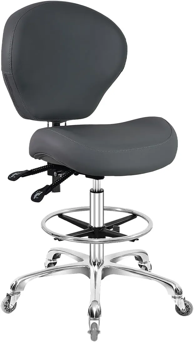 Rolling Swivel Drafting Chair Adjustable Heavy Duty (400lbs) Lumbar Support Task Chair for Home Desk Studio Design Lab(Grey)