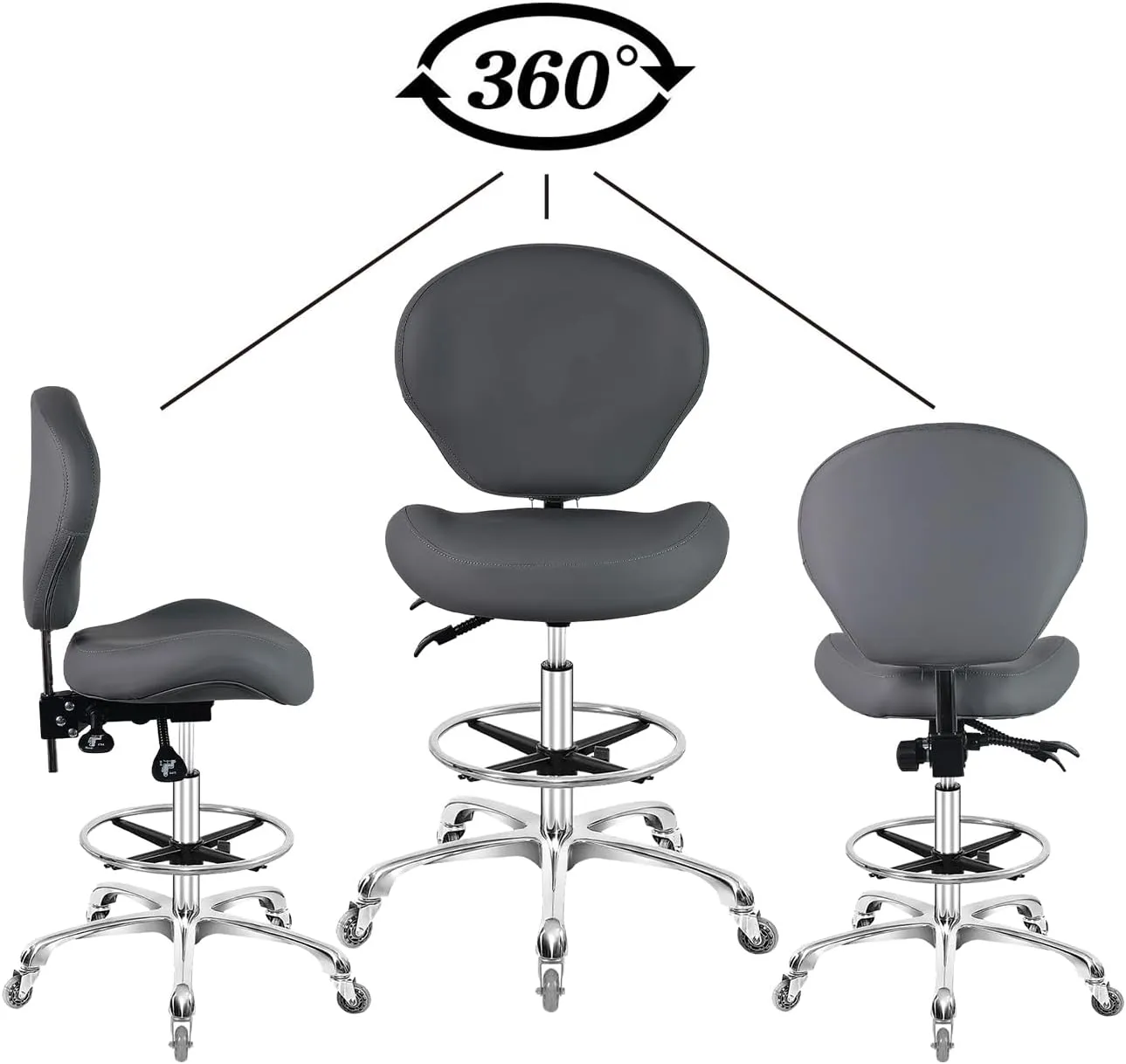 Rolling Swivel Drafting Chair Adjustable Heavy Duty (400lbs) Lumbar Support Task Chair for Home Desk Studio Design Lab(Grey)