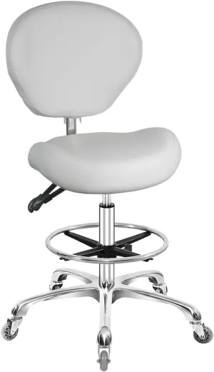 Rolling Swivel Drafting Chair Adjustable Heavy Duty (400lbs) Lumbar Support Task Chair for Home Desk Studio Design Lab(Trapezoidal Back White)