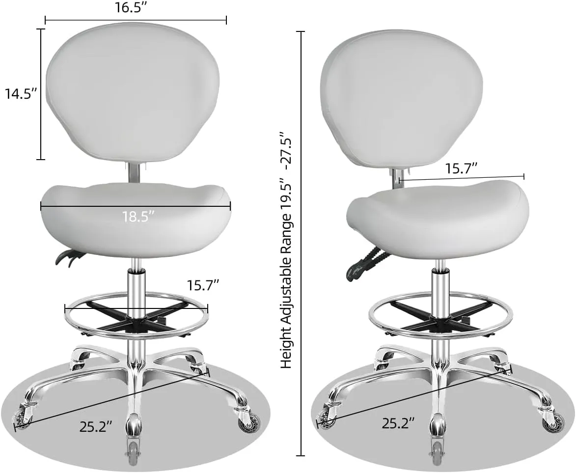 Rolling Swivel Drafting Chair Adjustable Heavy Duty (400lbs) Lumbar Support Task Chair for Home Desk Studio Design Lab(Trapezoidal Back White)