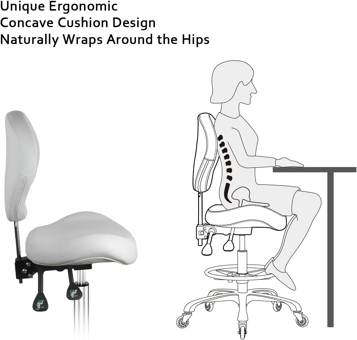 Rolling Swivel Drafting Chair Adjustable Heavy Duty (400lbs) Lumbar Support Task Chair for Home Desk Studio Design Lab(Trapezoidal Back White)