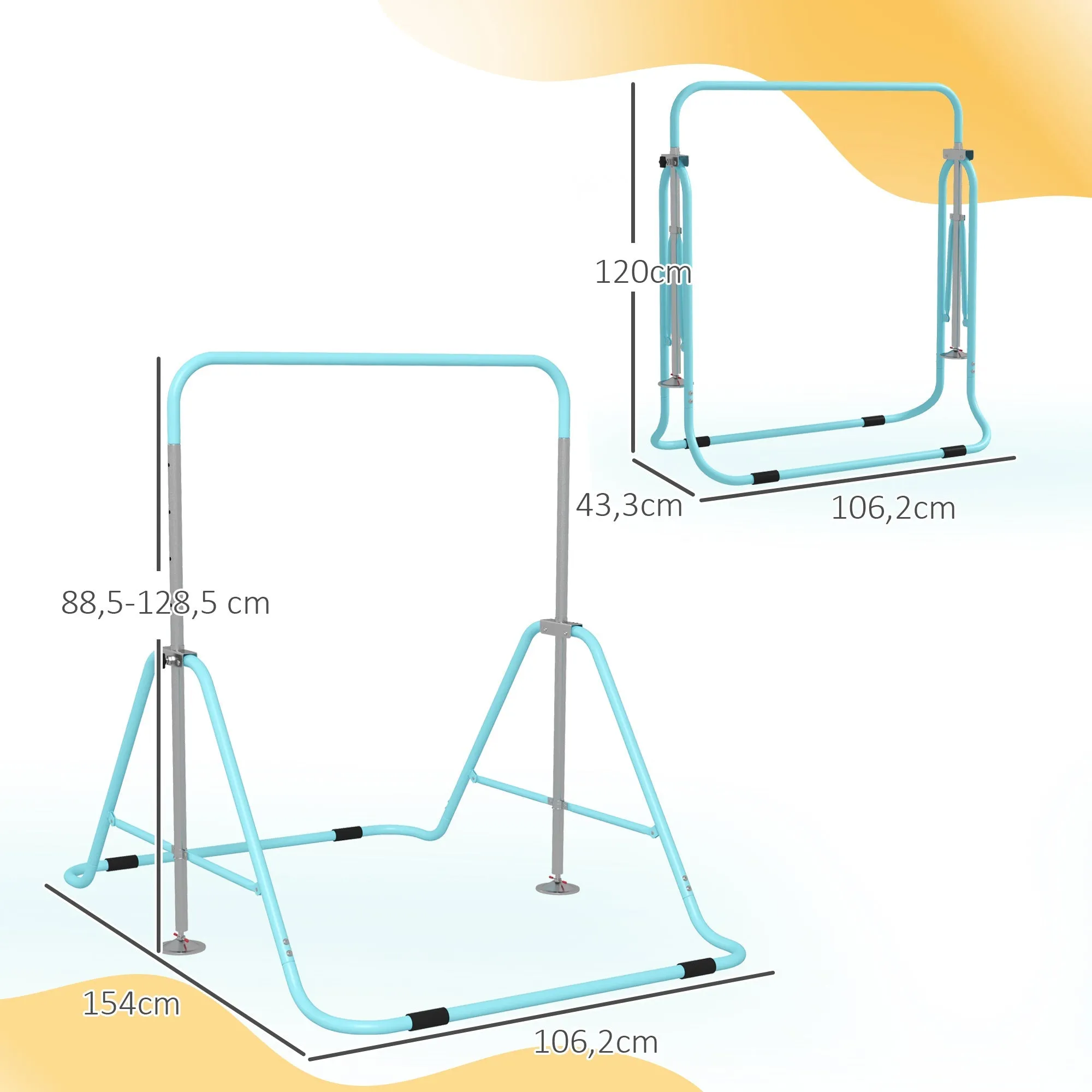 Rootz Children's Aerobics Bar - Gymnastics Pole - Adjustable Gymnastics Bar - Height Adjustable 88-128cm - Foldable for Easy Storage - 154x106.2x88-128cm