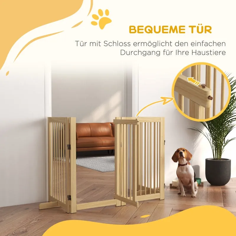 Rootz Dog Gate with Door - Wooden Pet Barrier - Solid Pine Wood - Free-Standing Design - Foldable Panels - 220cm x 36cm x 91cm