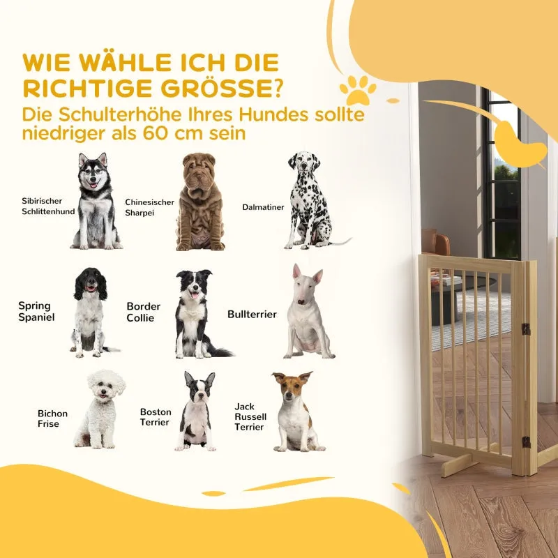 Rootz Dog Gate with Door - Wooden Pet Barrier - Solid Pine Wood - Free-Standing Design - Foldable Panels - 220cm x 36cm x 91cm