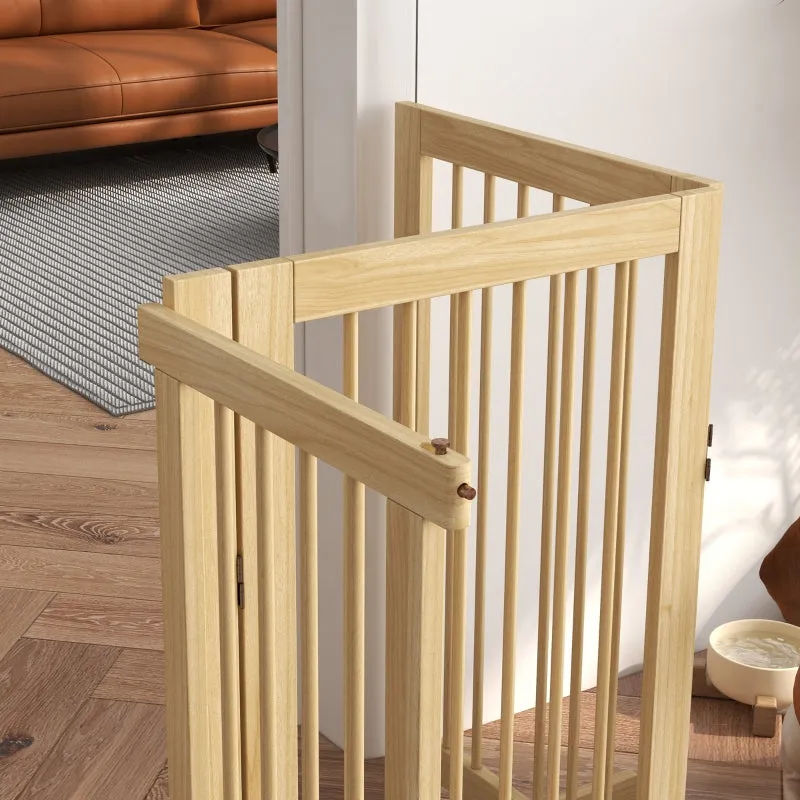 Rootz Dog Gate with Door - Wooden Pet Barrier - Solid Pine Wood - Free-Standing Design - Foldable Panels - 220cm x 36cm x 91cm