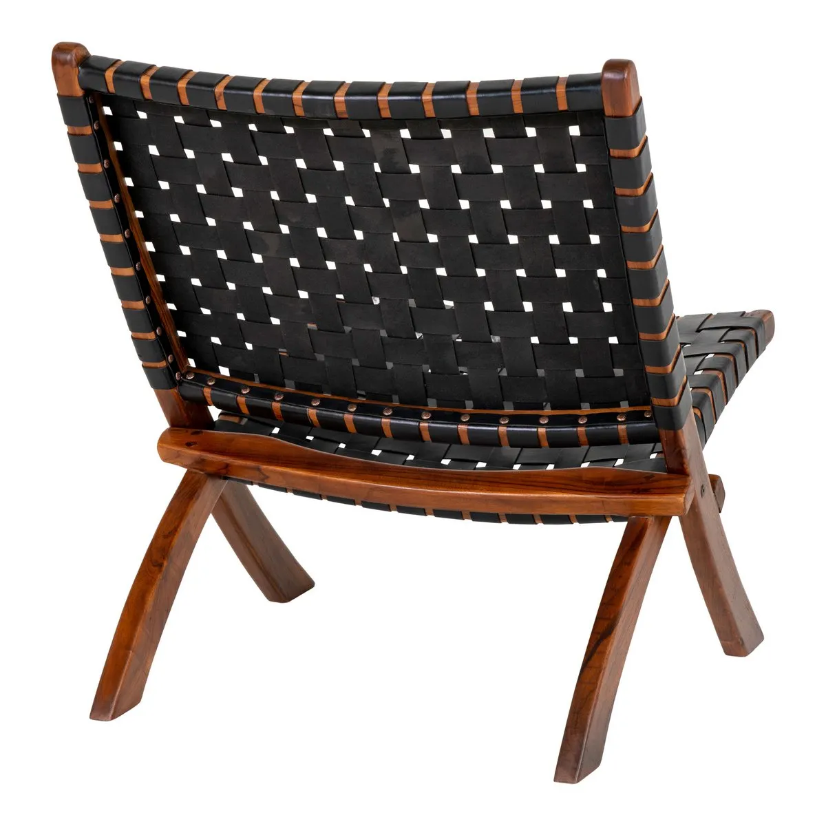 Rootz Perugia Folding Chair - Woven Leather - Teak Wood - Space-Saving Design - 66cm x 74cm x 73cm