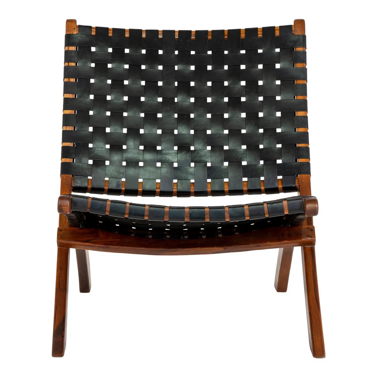 Rootz Perugia Folding Chair - Woven Leather - Teak Wood - Space-Saving Design - 66cm x 74cm x 73cm