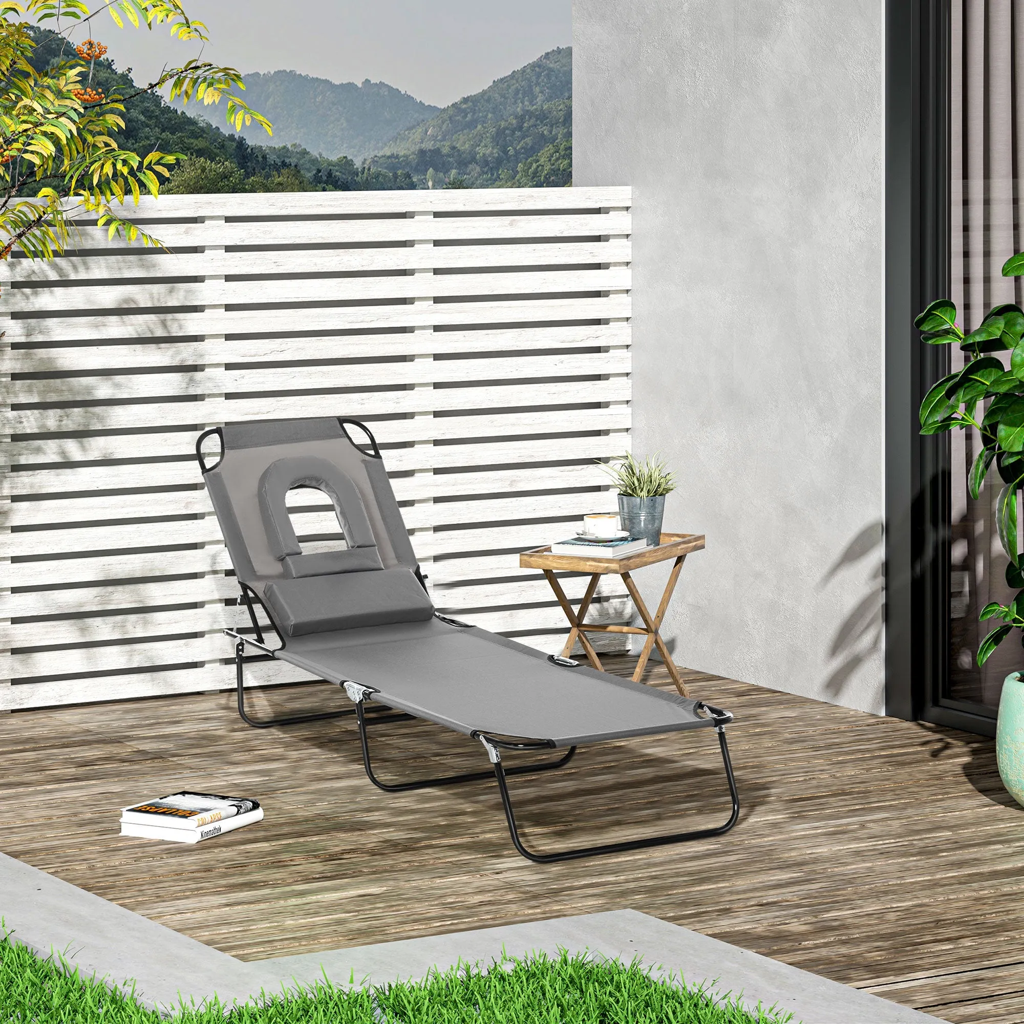 Rootz Sun Bed Folding Deck Chair - Reading Chair - Beach Lounger - 4 Positions - 187L x 58W x 36H cm