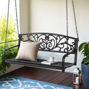 Rose (2 Seater) Outdoor Garden Bench Swing – Black