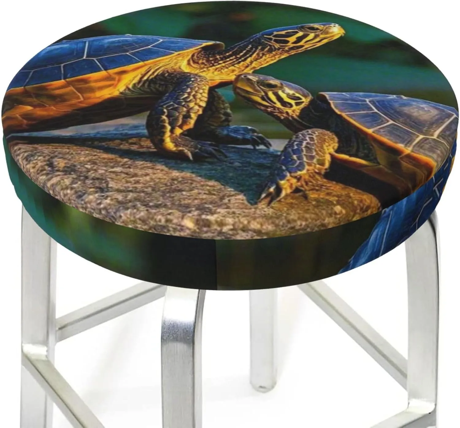 Round Bar Stool Cover, Soft Washable Elastic Stool Seat Covers for 12''-14'' Chair (Twilight Turtles Print /1 Pack)