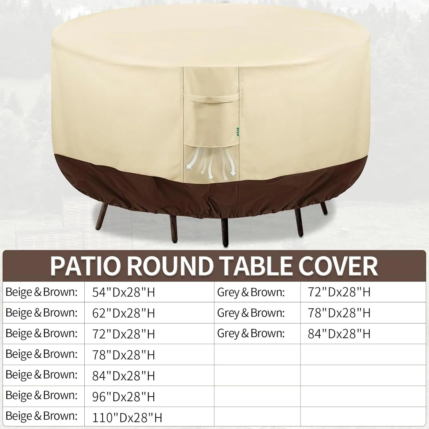 Round Patio Furniture Covers, GYXZ Outdoor Furniture Cover Waterproof for Patio Table & Chair Sets, UV-Resistant Fade-Proof Protection 72" DIA x 28 H, Beige & Brown