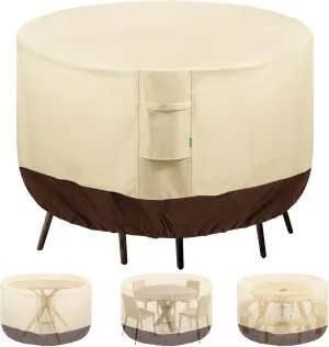 Round Patio Furniture Covers, GYXZ Outdoor Furniture Cover Waterproof for Patio Table & Chair Sets, UV-Resistant Fade-Proof Protection 72" DIA x 28 H, Beige & Brown