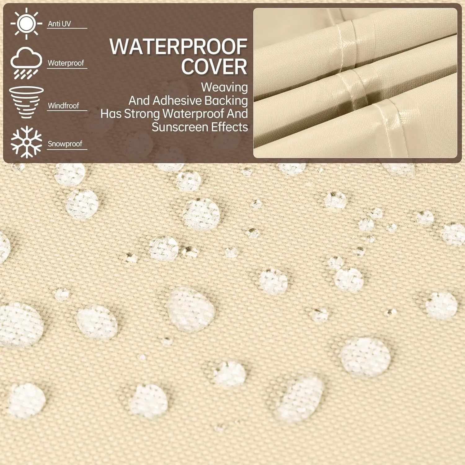 Round Patio Furniture Covers, GYXZ Outdoor Furniture Cover Waterproof for Patio Table & Chair Sets, UV-Resistant Fade-Proof Protection 72" DIA x 28 H, Beige & Brown