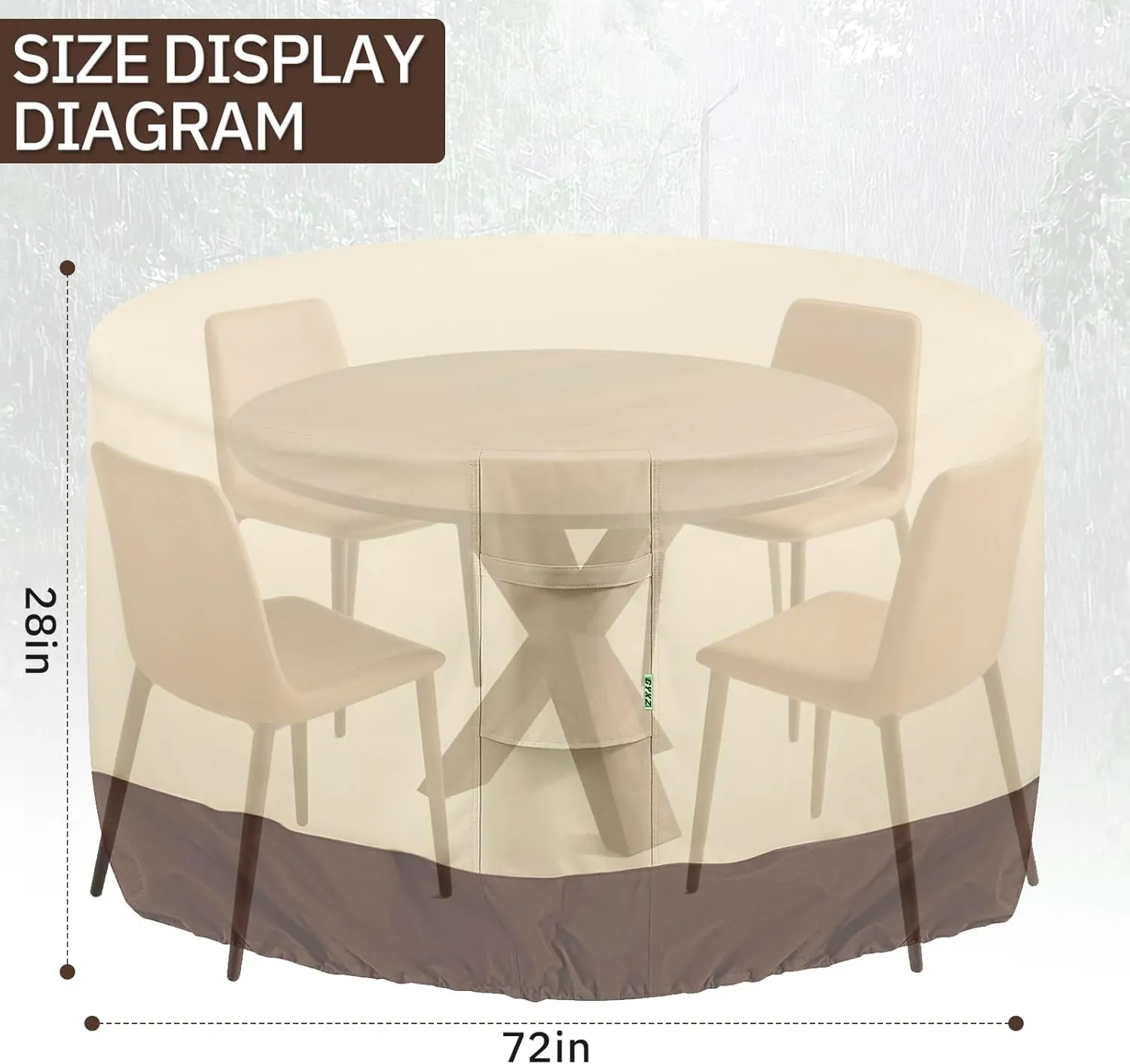 Round Patio Furniture Covers, GYXZ Outdoor Furniture Cover Waterproof for Patio Table & Chair Sets, UV-Resistant Fade-Proof Protection 72" DIA x 28 H, Beige & Brown