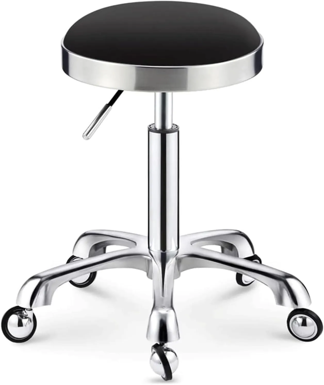 Round Rolling Stool w/Wheels Adjustable Height Swivel Salon Hairdressing Makeup Stool Work Shop Stool Chair Heavy Duty Load-Bearing 150KG (Pink) (Black)