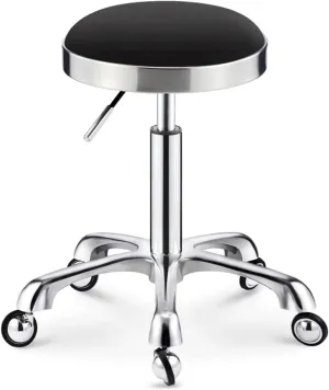 Round Rolling Stool w/Wheels Adjustable Height Swivel Salon Hairdressing Makeup Stool Work Shop Stool Chair Heavy Duty Load-Bearing 150KG (Pink) (Black)