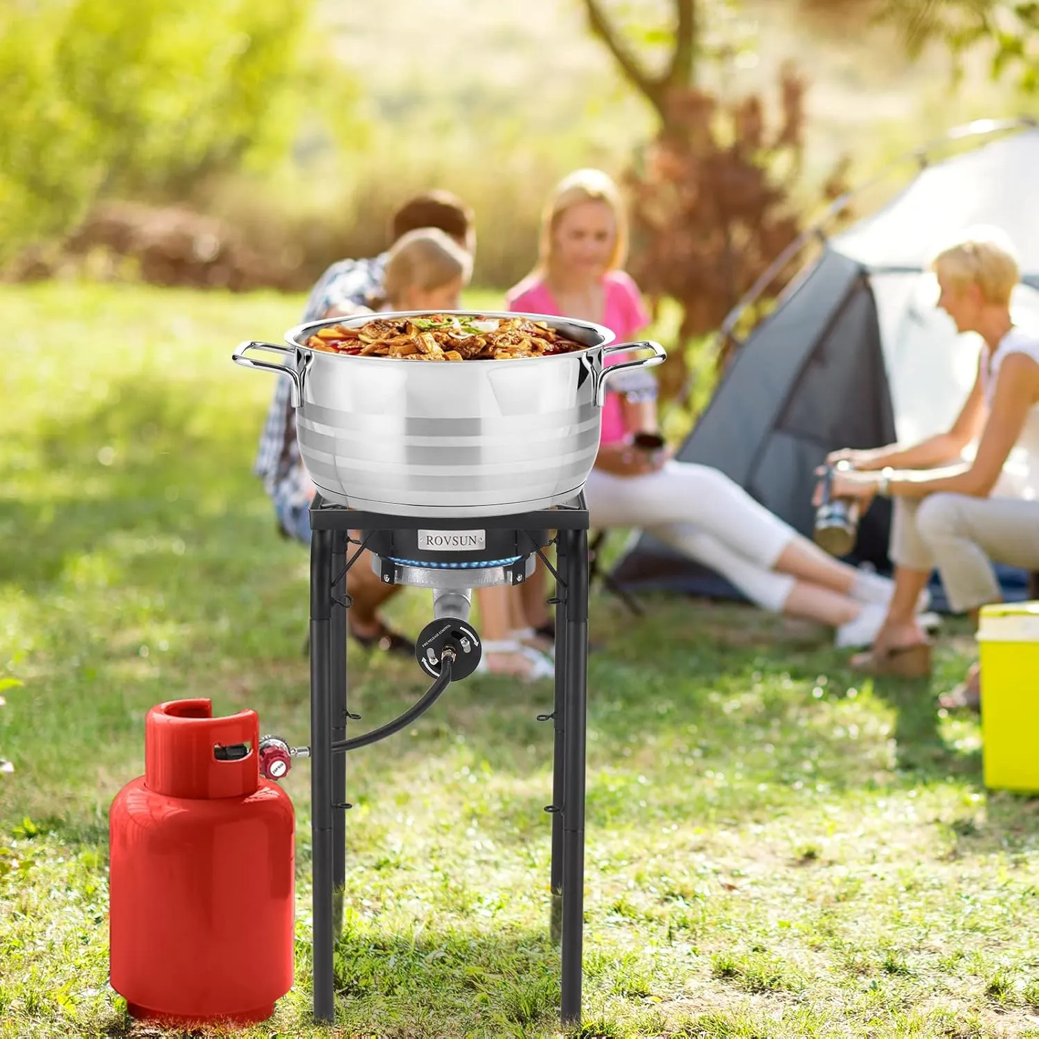 ROVSUN 200,000 BTU Powerful Propane Burner, High Pressure Portable Single Gas Stove Cooker with Adjustable Height & 20psi Regulator for Outdoor Camp Cooking Home Brewing Turkey Frying Maple Syrup Boil