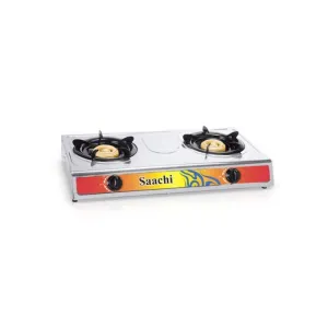 Saachi 2-Burner Gas Stove – Stainless Steel Top, Auto Ignition, Energy-Efficient Cooking