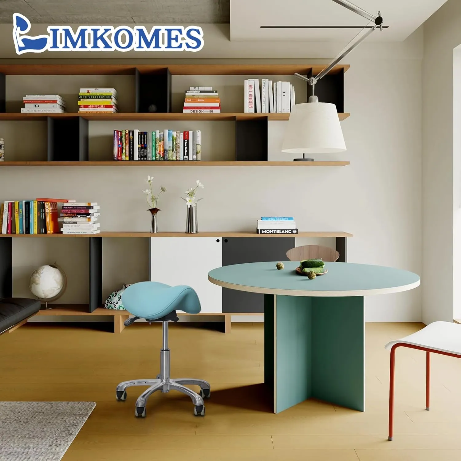 Saddle Stool Tilting Available Ergonomic Swivel Stool Chair with Hydraulic Lifting Height Adjustable Rolling Stool for Office Desk Clinic Dentist Spa-Lake Blue