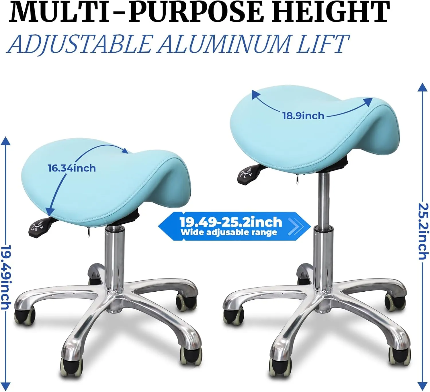 Saddle Stool Tilting Available Ergonomic Swivel Stool Chair with Hydraulic Lifting Height Adjustable Rolling Stool for Office Desk Clinic Dentist Spa-Lake Blue