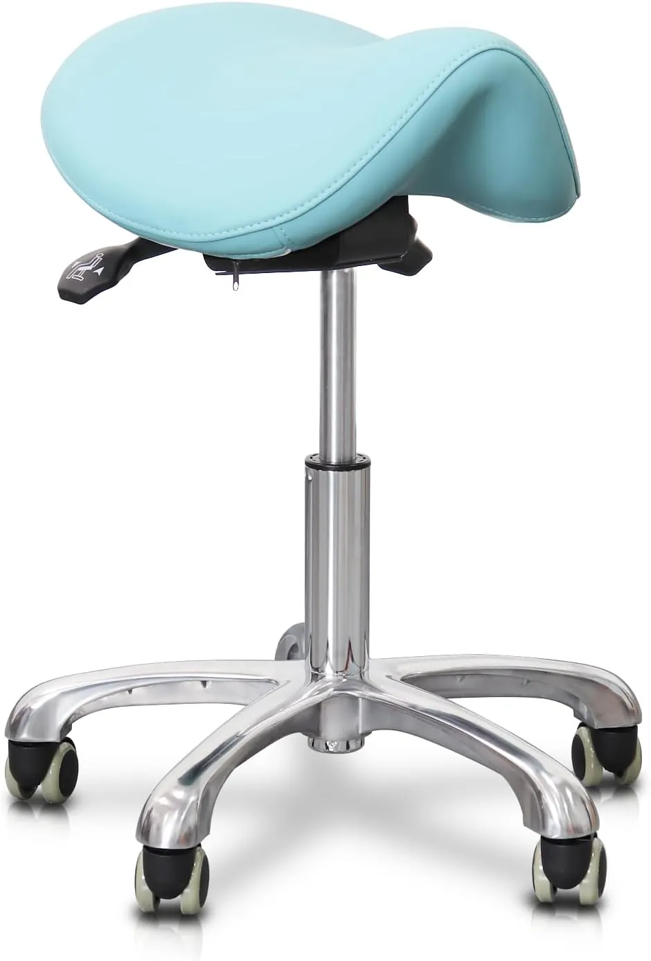Saddle Stool Tilting Available Ergonomic Swivel Stool Chair with Hydraulic Lifting Height Adjustable Rolling Stool for Office Desk Clinic Dentist Spa-Lake Blue