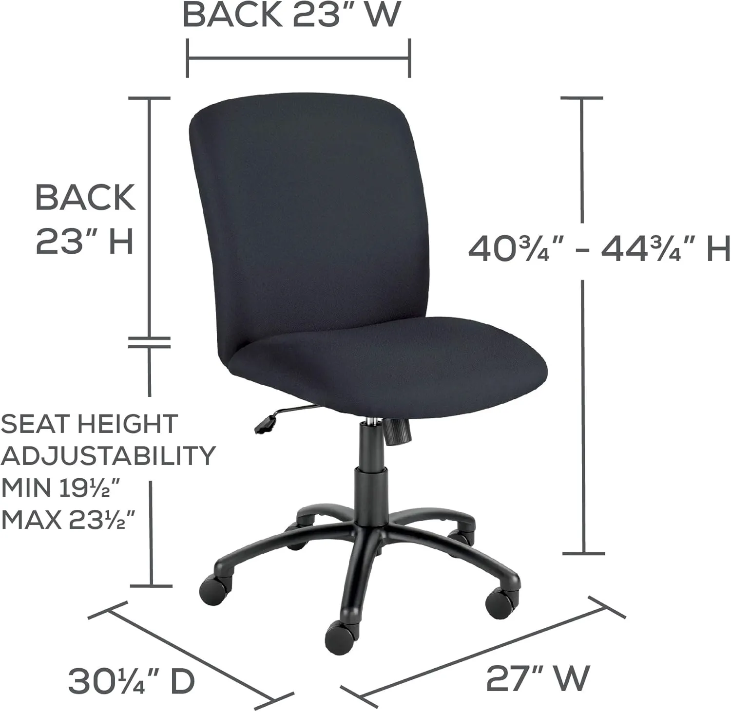 Safco High Back Big and Tall Swivel Desk Task Chair Adjustable Height and Rolling Base, Rated for 24-7 Use, 500 lbs. Weight Capacity, Work or Home Office, Black (3490BL)