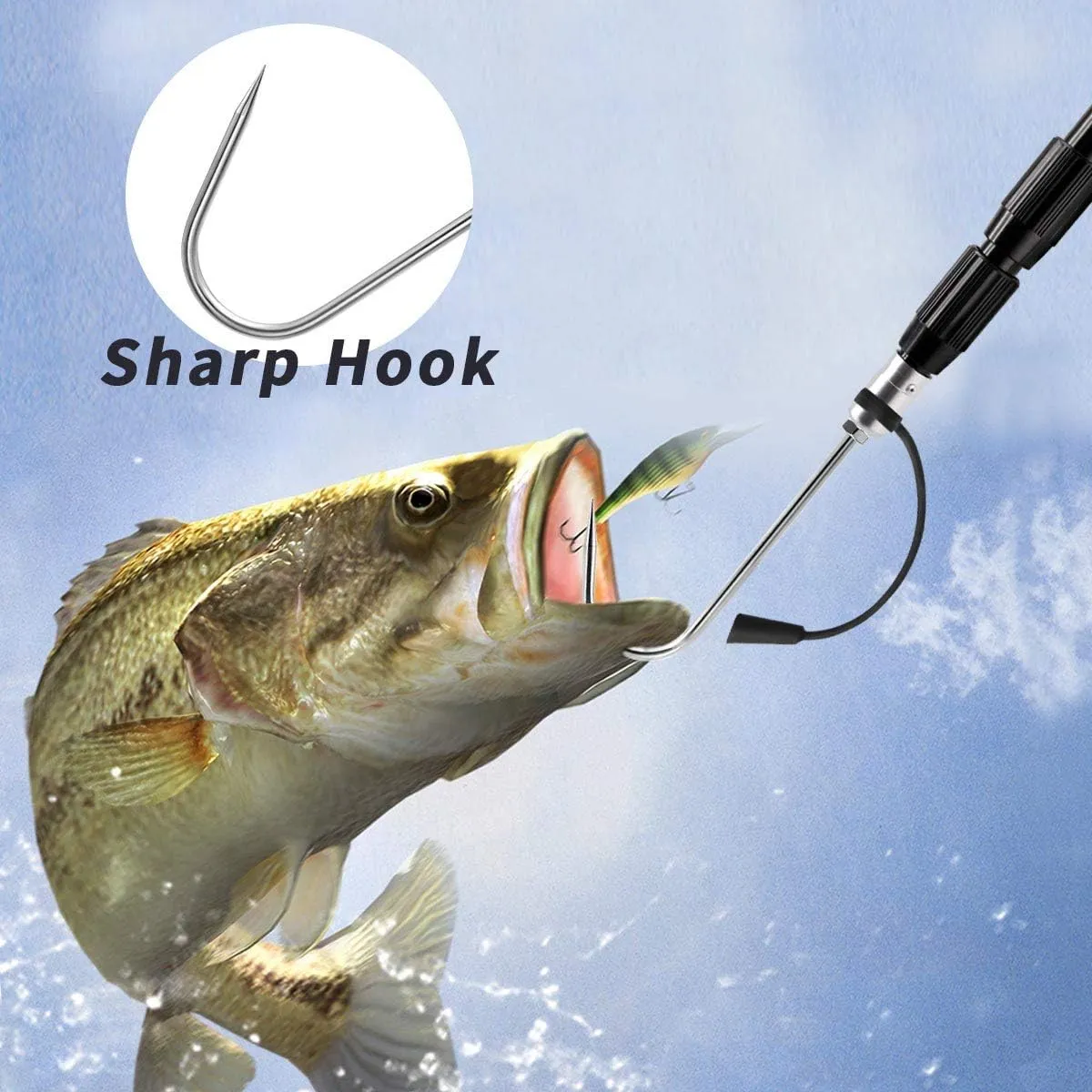 SANLIKE Telescopic Fish Gaff with Stainless Sea Fishing Spear Hook Tackle, Soft Handle Aluminium Alloy Pole for Saltwater Offshore Ice Tool