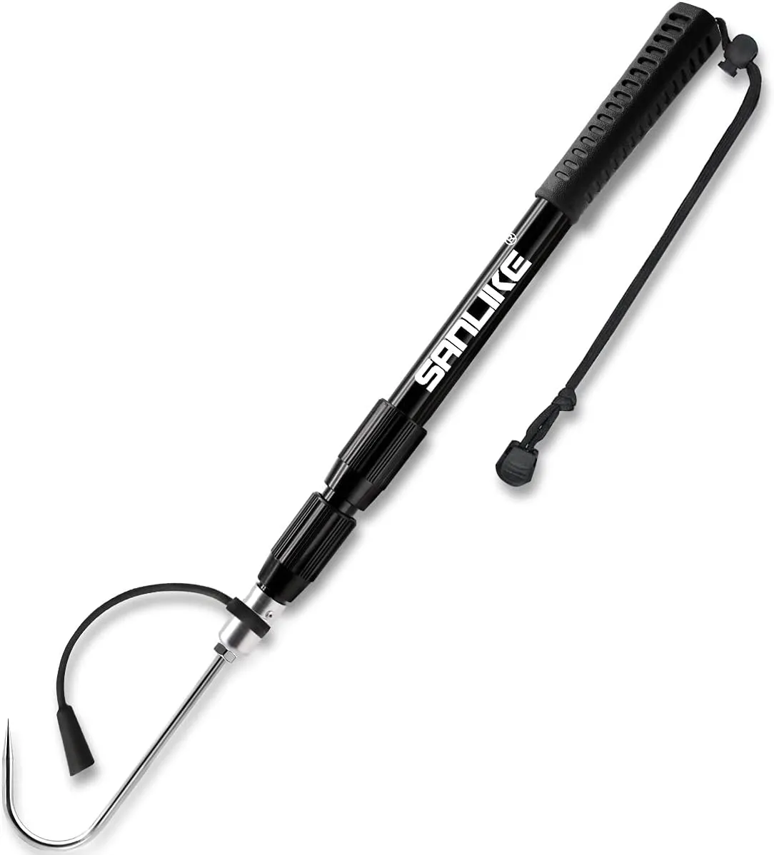 SANLIKE Telescopic Fish Gaff with Stainless Sea Fishing Spear Hook Tackle, Soft Handle Aluminium Alloy Pole for Saltwater Offshore Ice Tool