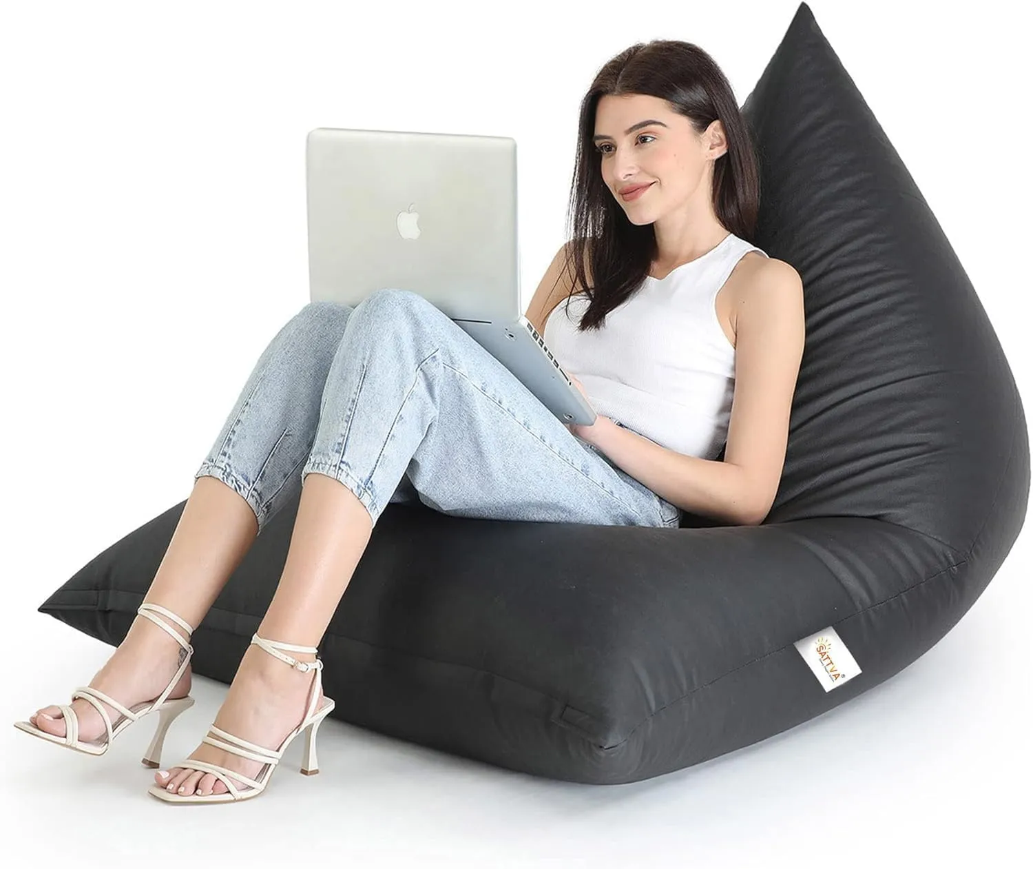 SATTVA 5ft Triangle Bean Bag for Adults - Big Bean Bag Covers Only (No Filling), Love Sack Bean Bag Oversized, All Weather Water Resistant Ultra Soft Zipper, for Dorm & Family Room (Black)