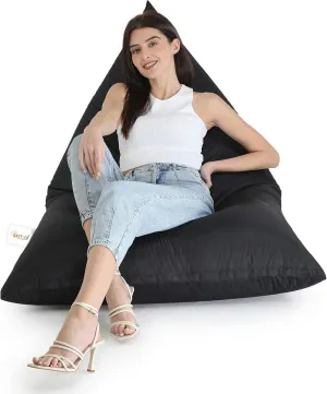 SATTVA 5ft Triangle Bean Bag for Adults - Big Bean Bag Covers Only (No Filling), Love Sack Bean Bag Oversized, All Weather Water Resistant Ultra Soft Zipper, for Dorm & Family Room (Black)