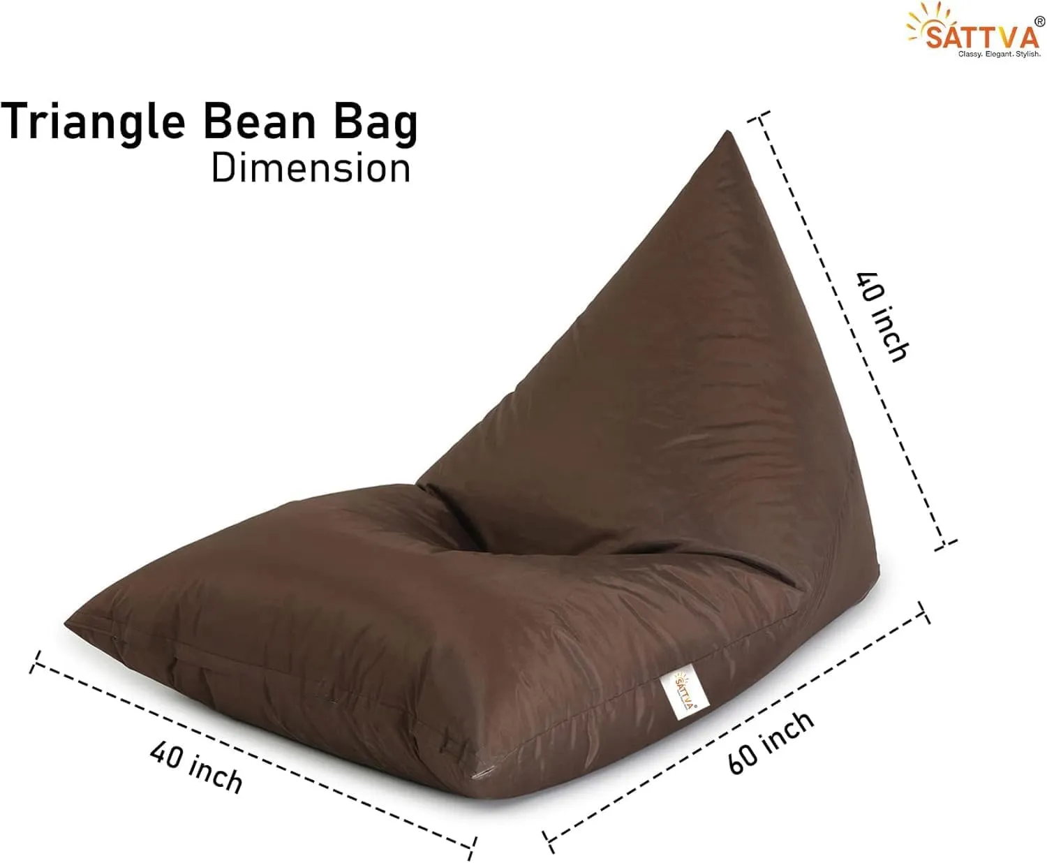 SATTVA 5ft Triangle Bean Bag for Adults - Big Bean Bag Covers Only (No Filling), Love Sack Bean Bag Oversized, All Weather Water Resistant Ultra Soft Zipper, for Dorm & Family Room (Brown)