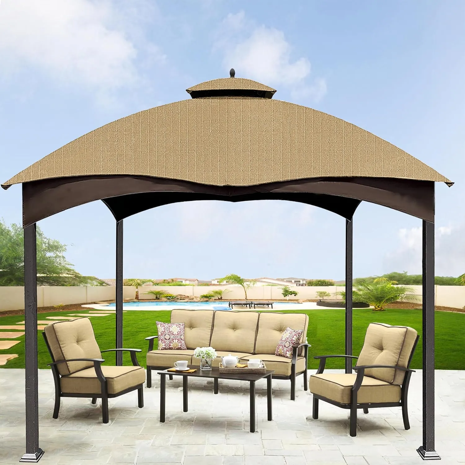 SCOCANOPY Beige Ripstop Replacement Cover for Lowe's Allen Roth 10X12 Gazebo Model #TPGAZ17-002C