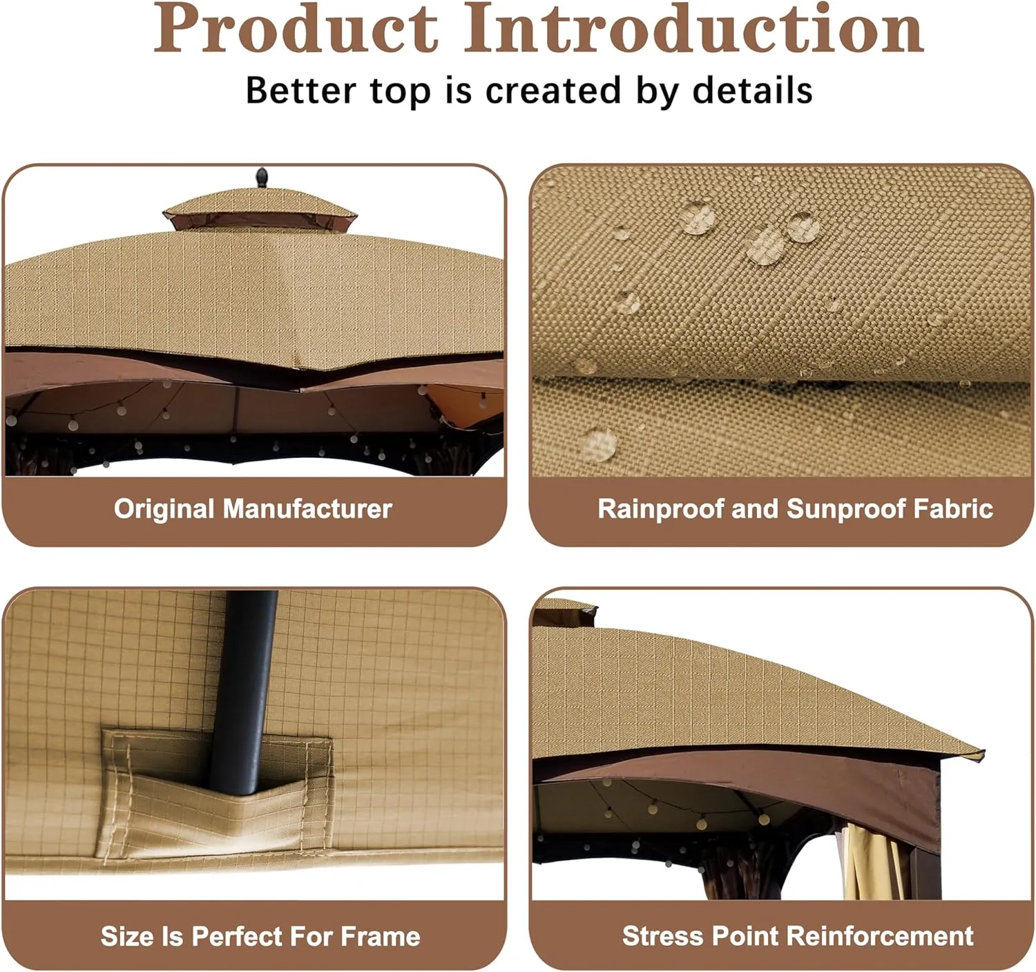 SCOCANOPY Beige Ripstop Replacement Cover for Lowe's Allen Roth 10X12 Gazebo Model #TPGAZ17-002C