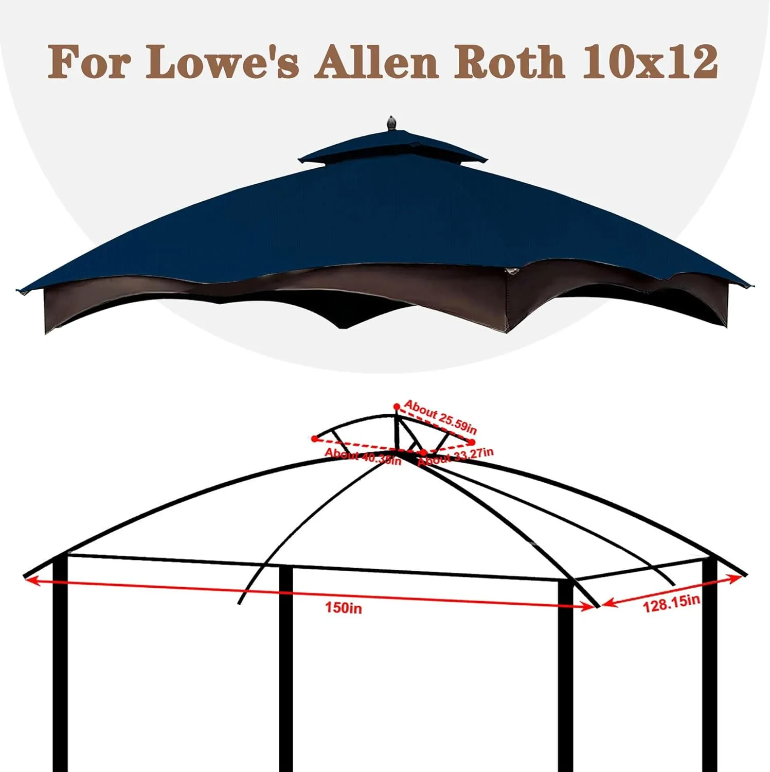 SCOCANOPY Navy Blue Ripstop Replacement Cover for Lowe's Allen Roth 10X12 Gazebo Model #TPGAZ17-002C,TPGAZ17-002
